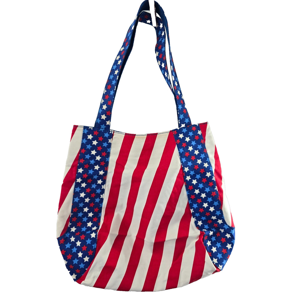 New 100% Cotton Patriotic Shoulder Bag Stars Magnet Closure Inside Pockets